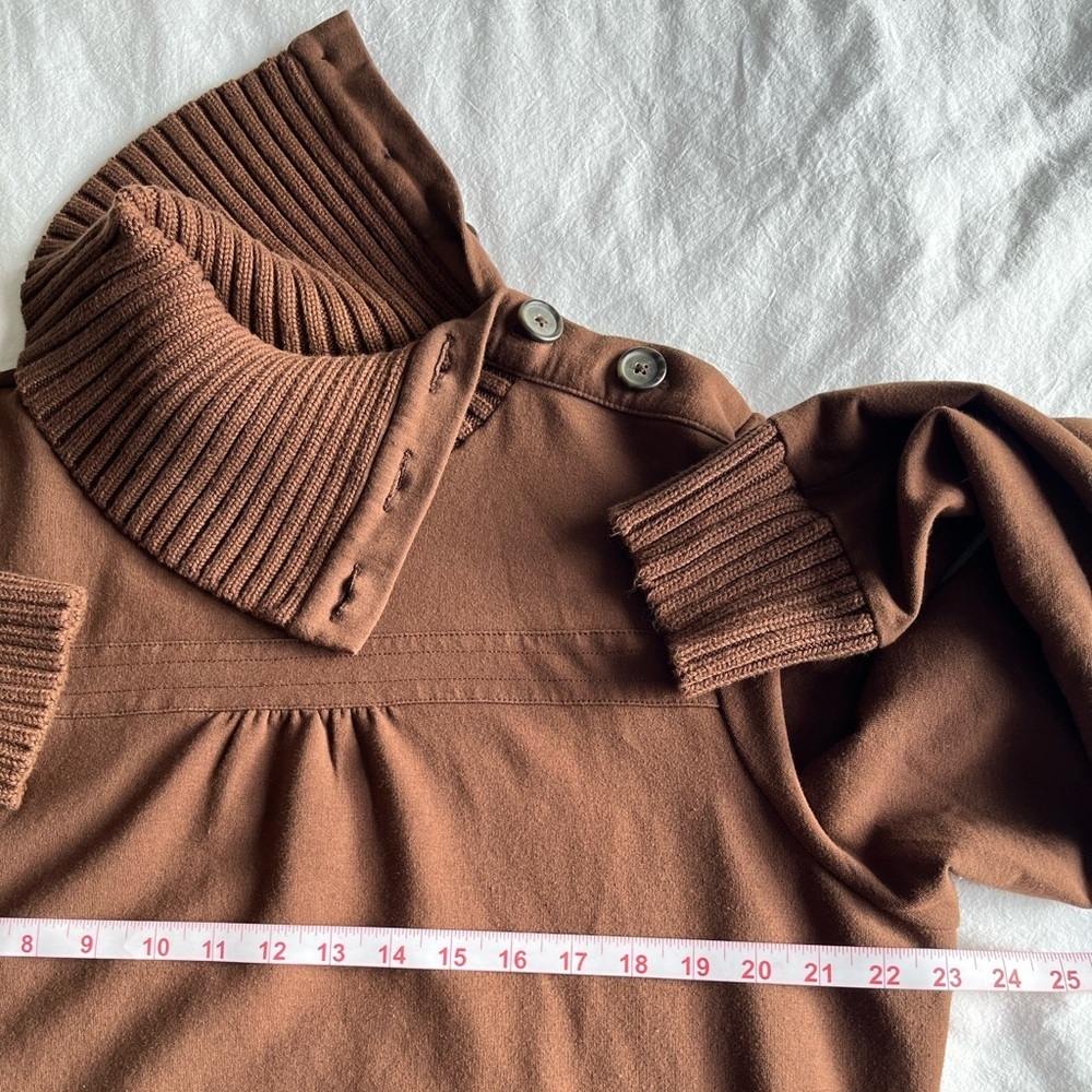 Old Navy SoSoft Brown Ribbed Cowl Neck Sweater Elbow Patchwork Chunky Preppy Y2K - Picture 12 of 16